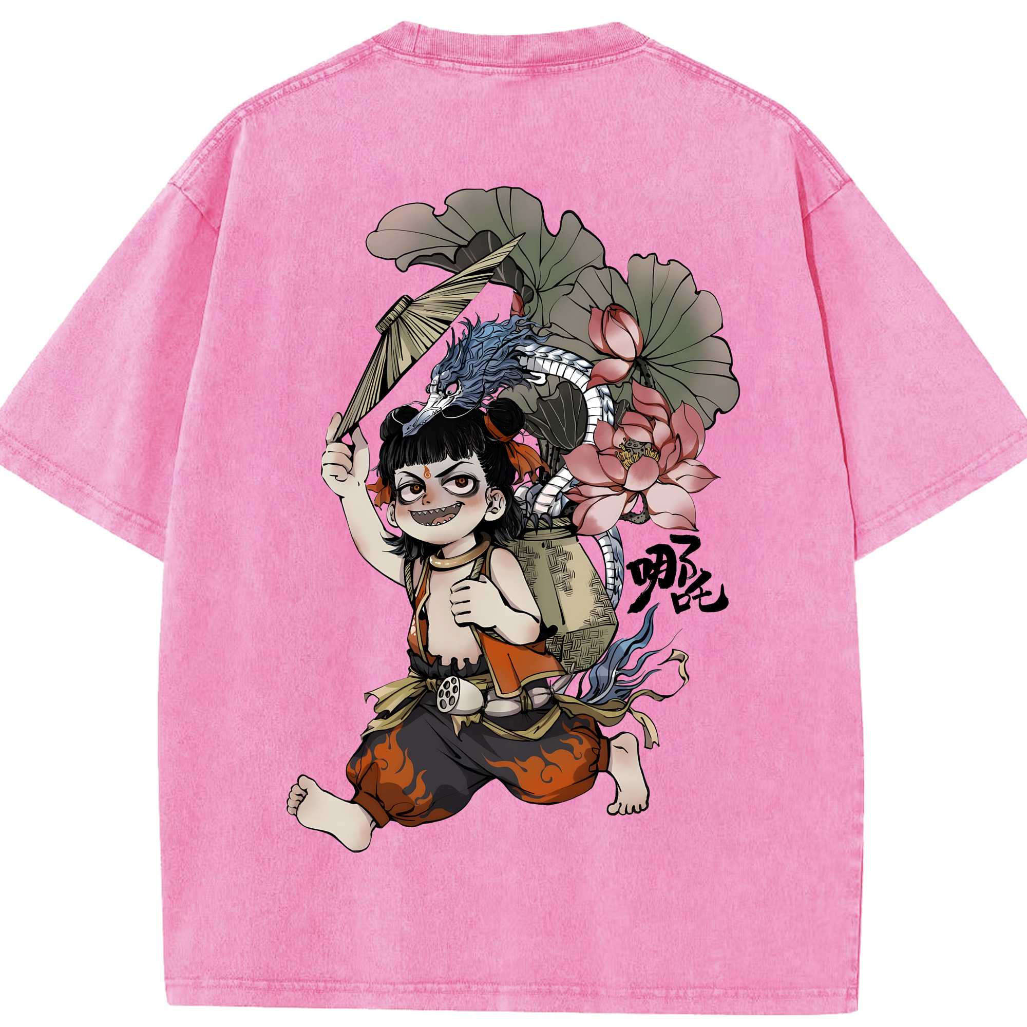 （画像用） Ne Zha 2 ナタ 魔童の大暴れ 綿100% ヴィンテージ風 半袖Tシャツ（背面プリント）